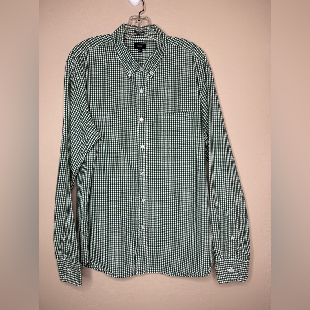 J Crew Green Checkered Long Sleeve Button Down Shirt Size XL